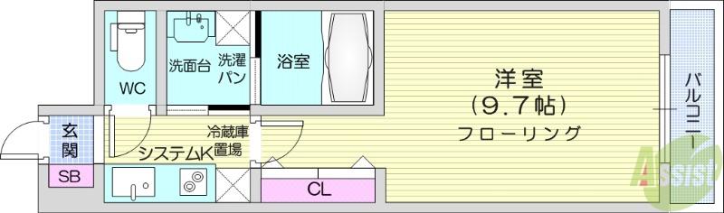 アリエッタ福室MⅡ(1K/3階)の間取り写真