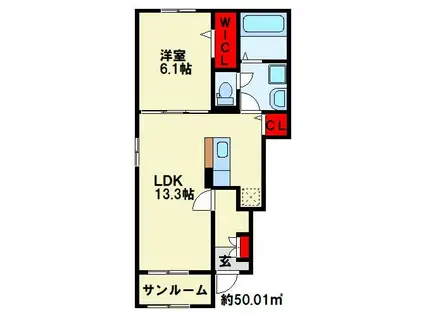 メゾン ド ジュネス II(1LDK/1階)の間取り写真