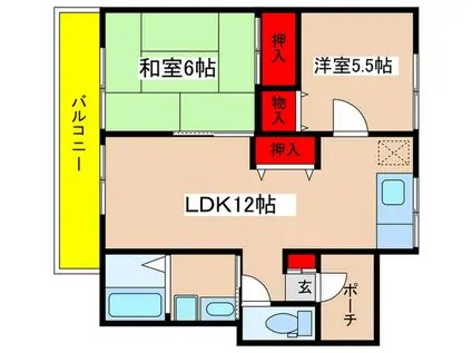 パーシモンII(2LDK/2階)の間取り写真