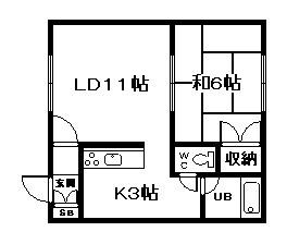くるみの部屋(1LDK/1階)の間取り写真