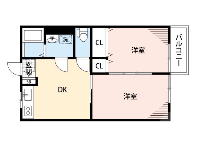 旭第1マンション(2LDK/3階)の間取り写真