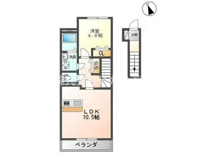 ロゼリア(1LDK/2階)の間取り写真