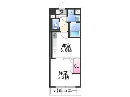 フランディル(1DK/1階)の間取り写真