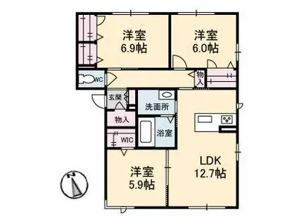 グランマスト ベレオ林町A棟(3LDK/1階)の間取り写真