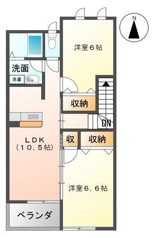 美和II(2LDK/2階)の間取り写真