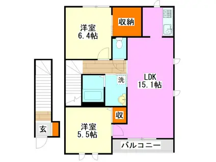 ELLE GARDENII(2LDK/2階)の間取り写真