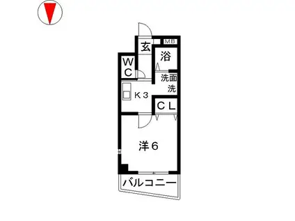 レーベン新城(1K/9階)の間取り写真