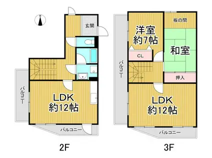 ヴォーン武庫山(3LDK/2階)の間取り写真