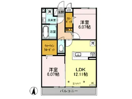クレセールコンテス仙波(2LDK/2階)の間取り写真