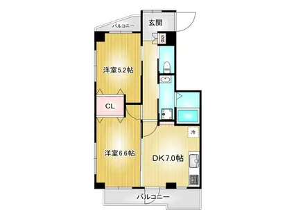 コンフォート六番(2DK/3階)の間取り写真