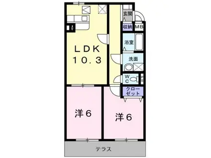 アニメートヒルズ(2LDK/1階)の間取り写真