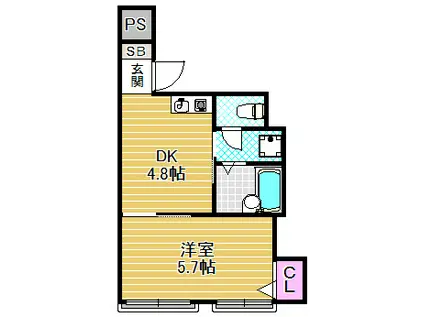 イースト西代(1DK/3階)の間取り写真
