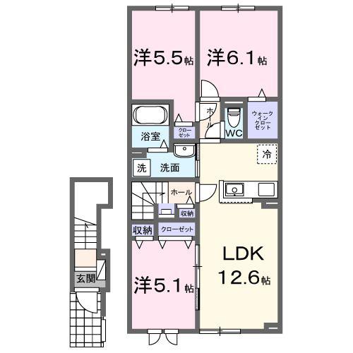ルタンさくら新琴似(3LDK/2階)の間取り写真