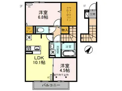 GRASMEREA(2LDK/2階)の間取り写真