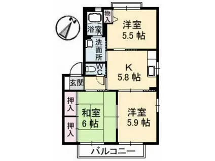 サニーハイツ南本町A棟(3K/2階)の間取り写真
