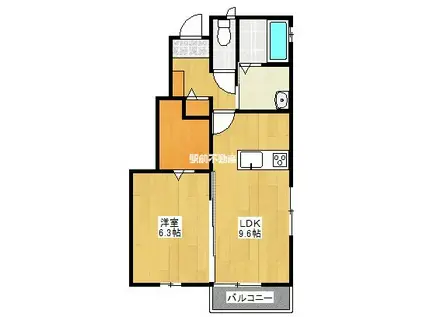 ラーク・ガーデン開成(1LDK/1階)の間取り写真