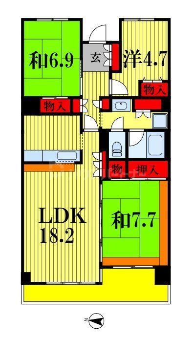 テレパレス西千葉(3LDK/6階)の間取り写真