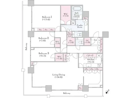 ザ・クレストタワー(3LDK/32階)の間取り写真