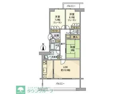 コモンシティ湘南衣笠サウスリッジ棟(3LDK/2階)の間取り写真