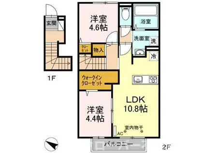 ノース SHORE B(2LDK/2階)の間取り写真