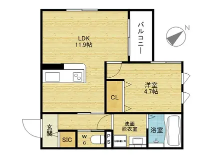 ベルヴェーレ佐井寺(1LDK/2階)の間取り写真