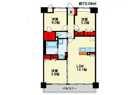 シグレア下大利(3LDK/5階)の間取り写真