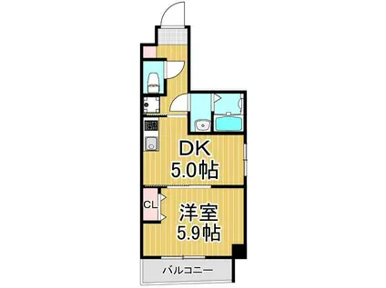ペアパレス六町環七北通(1DK/4階)の間取り写真