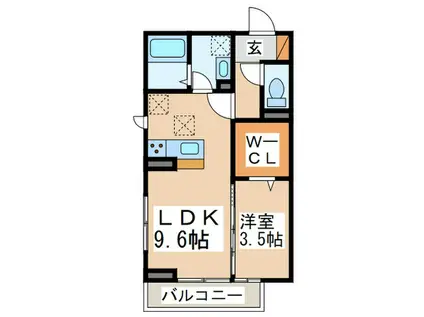 LUPINUS B棟(1LDK/2階)の間取り写真