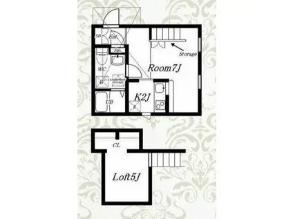 PRIMA ART 海老名(1K/2階)の間取り写真