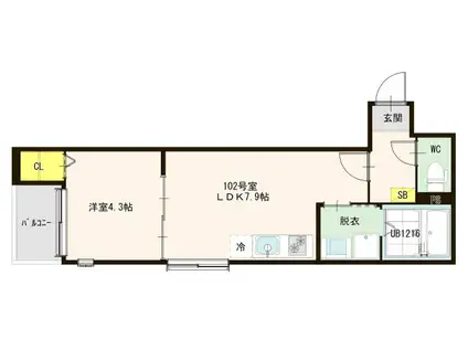 LENVOL 六町(1LDK/1階)の間取り写真