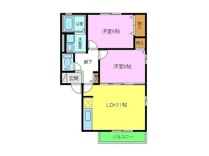 ガトーナふくだC棟(2LDK/2階)の間取り写真