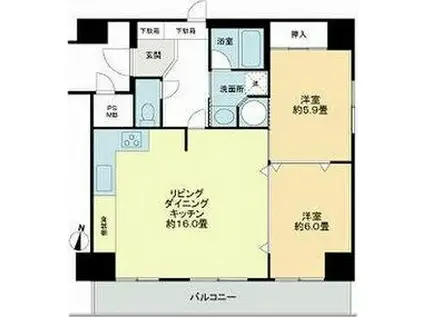 ライオンズマンション第八大通(2LDK/8階)の間取り写真