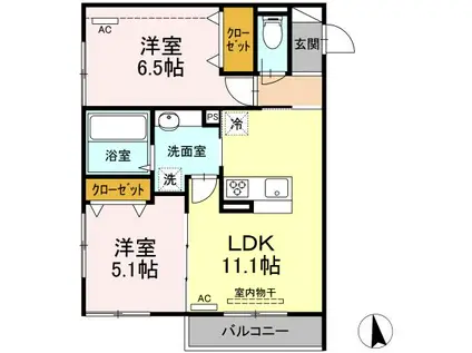 ボヌール(2LDK/3階)の間取り写真