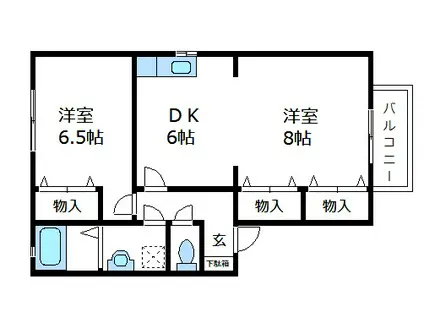 シャトラン駅家F(2DK/1階)の間取り写真
