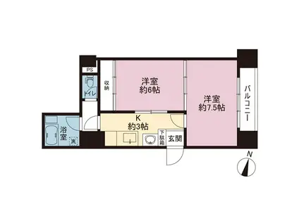 横浜根岸ダイヤモンドマンション(2K/11階)の間取り写真