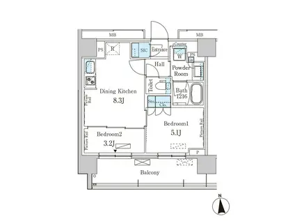 パークアクシス上野イースト(2DK/8階)の間取り写真