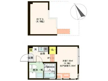 ハーモニーテラス北小岩V(ワンルーム/2階)の間取り写真