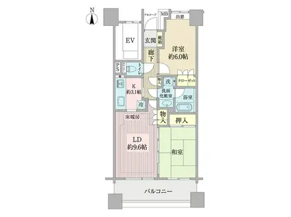 ヒルズ木場公園(2LDK/7階)の間取り写真