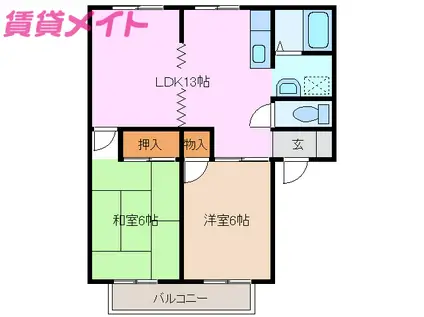 プロスペリティ高阪A(2LDK/2階)の間取り写真