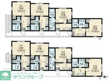 アベニール三ツ沢中町 A棟(1K/2階)の間取り写真