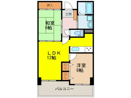 サーパス佐賀唐人町(2LDK/9階)の間取り写真