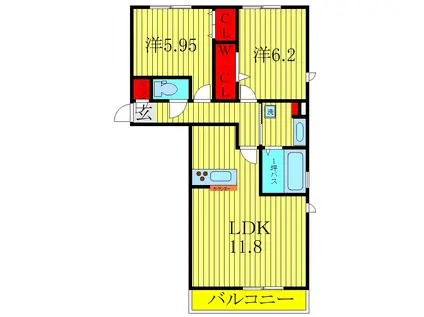 ファミールハイムB棟(2LDK/2階)の間取り写真