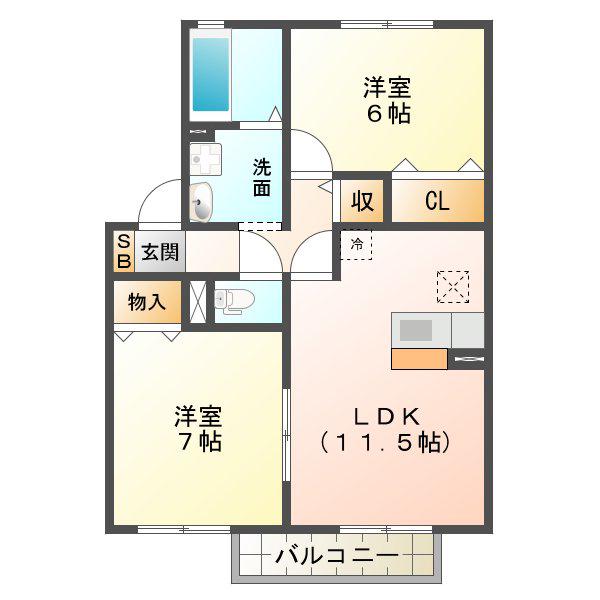 リュミエール(2LDK/1階)の間取り写真