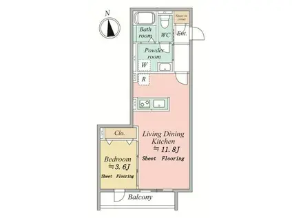 モクシオンキョウドウ(1LDK/1階)の間取り写真