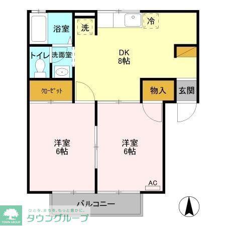 セジュール藤塚A(2DK/2階)の間取り写真