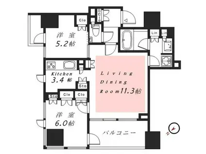 インプレストタワー芝浦エアレジデンス(2LDK/8階)の間取り写真
