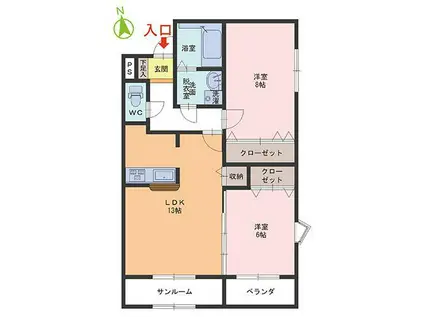 ラ・プラージュ(2LDK/2階)の間取り写真