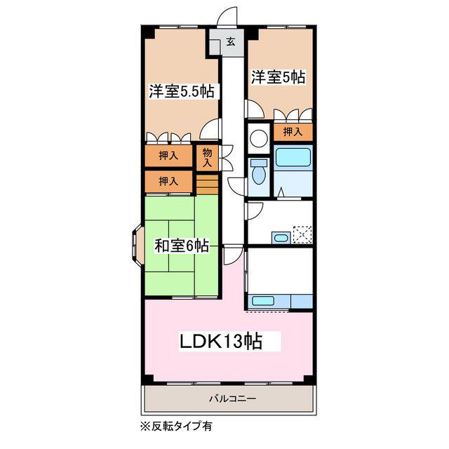 マンション渚(3LDK/2階)の間取り写真