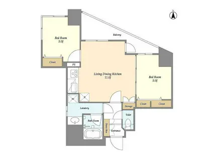 リバーレ芝公園(2LDK/13階)の間取り写真