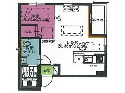 プライムローズ(ワンルーム/3階)の間取り写真